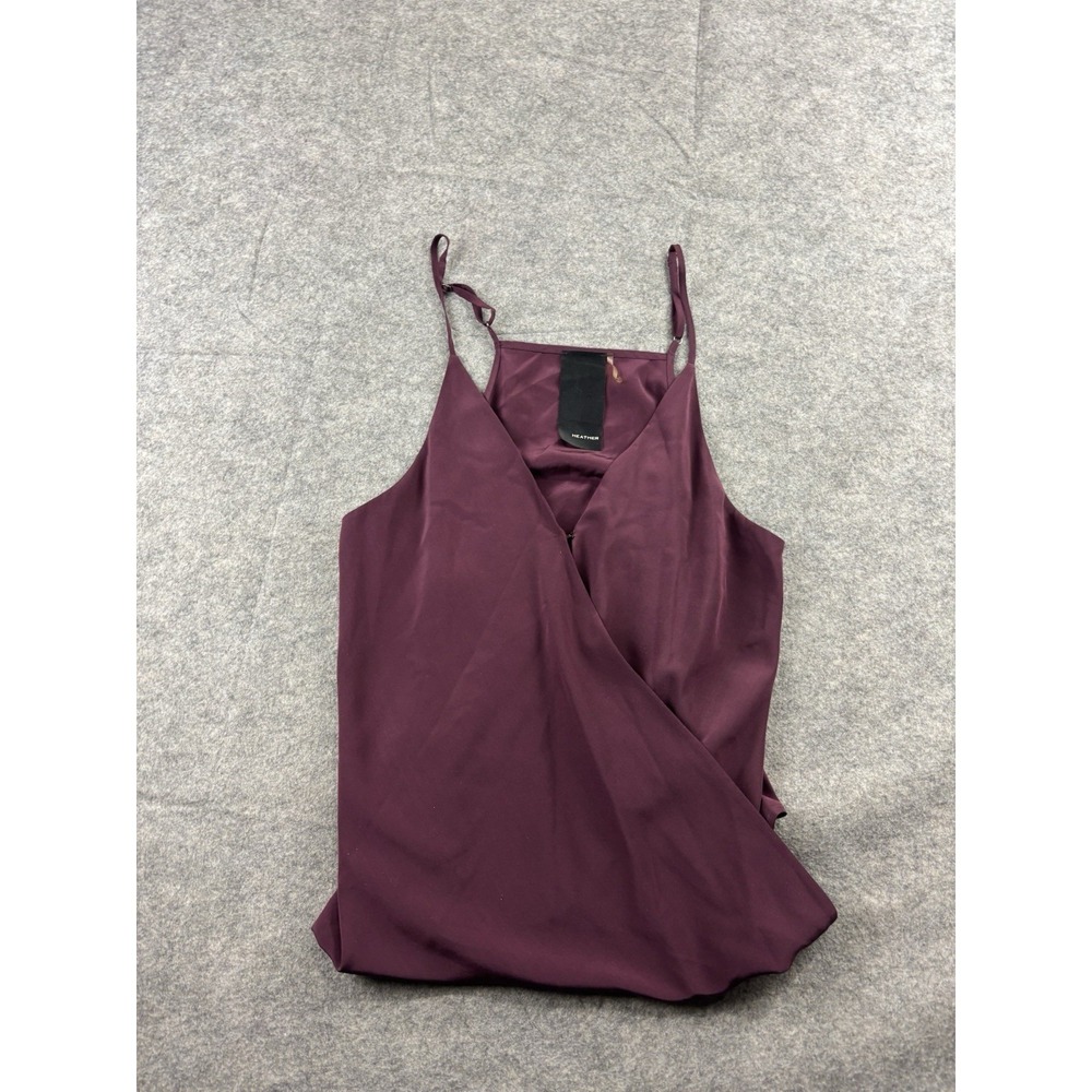 Heather 100% Silk Purple Strappy Criss Cross Draped Blouse Women M Quiet Luxury